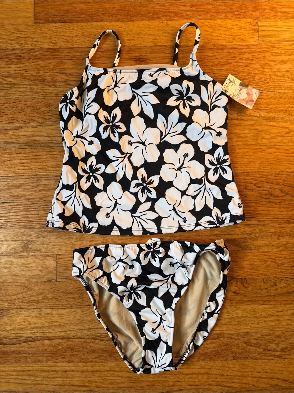 NEW with tags - Black & White Floral Tankini Swim Set - size 12